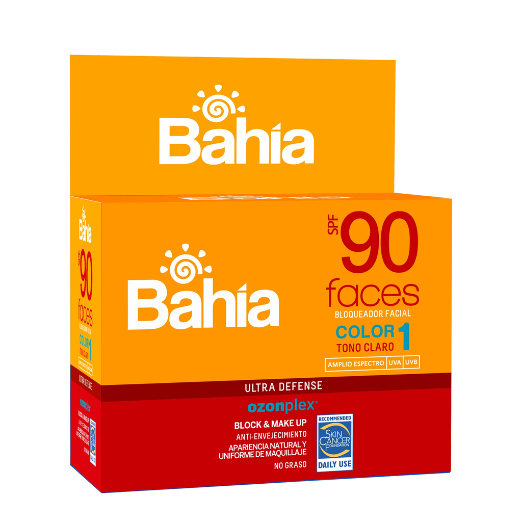 BAHIA FACES COLOR 1 - Bloqueador Solar SPF 90 FACES ULTRA DEFENSE COLOR 1 TONO CLARO - OZONPLEX x 10 g