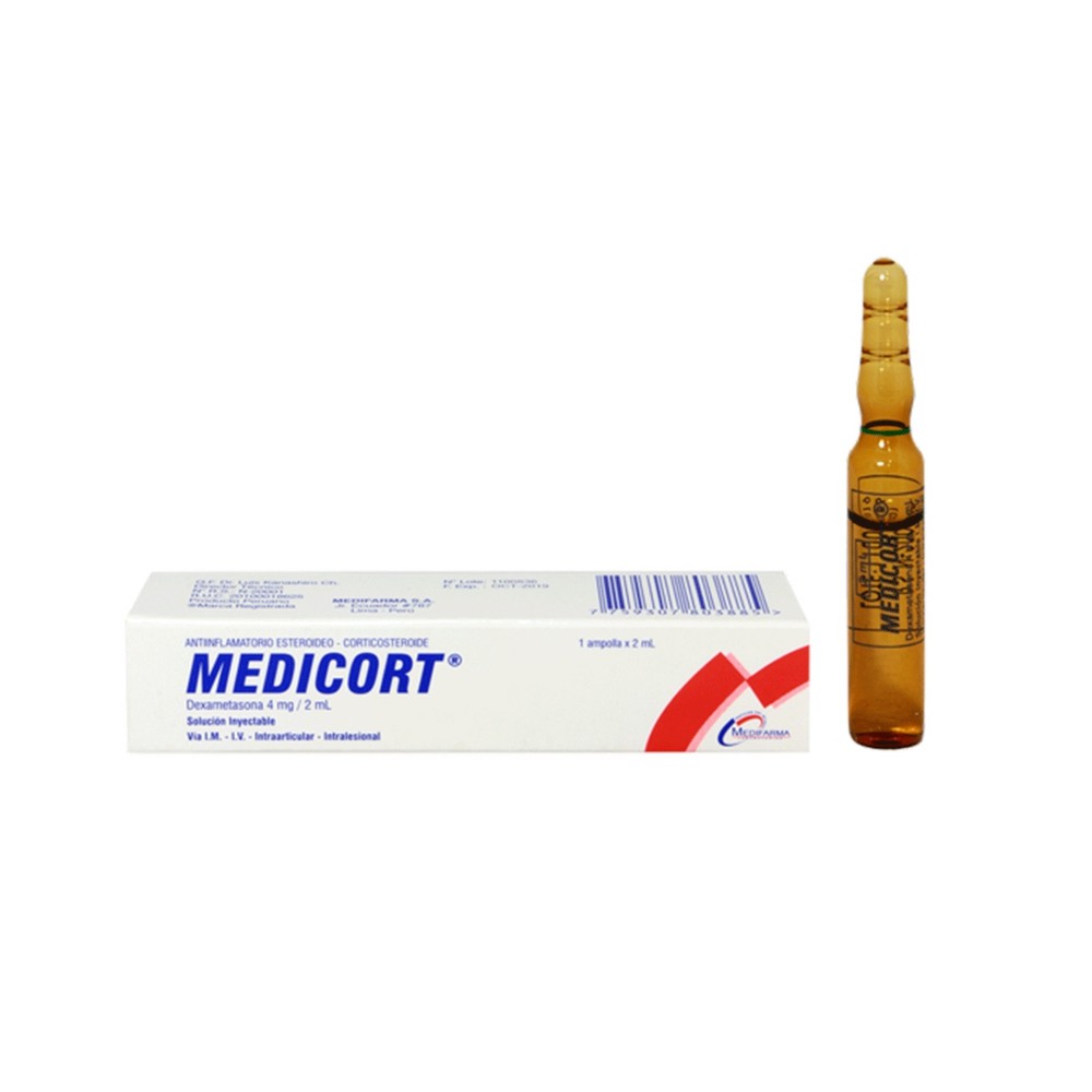 MEDICORT - Solucion inyectable ampolla x 2 mL caja x 1 via I.V. - I.M. - I.A. - I.L. - 4 mg / 2 mL