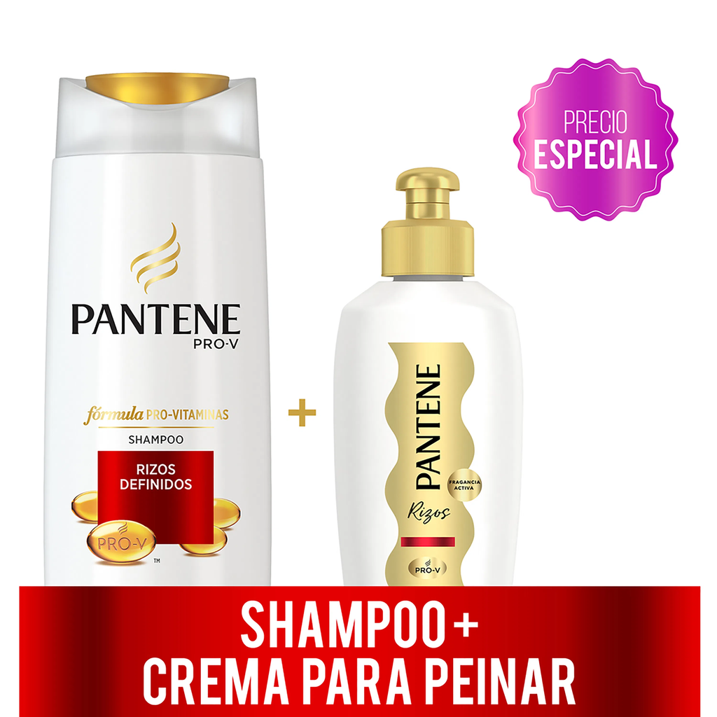 SUPER OFERTA PANTENE - Shampoo PRO - V RIZOS DEFINIFOS x 400 mL + Crema para peinar PANTENE - RIZOS DEFINIDOS x 300 mL