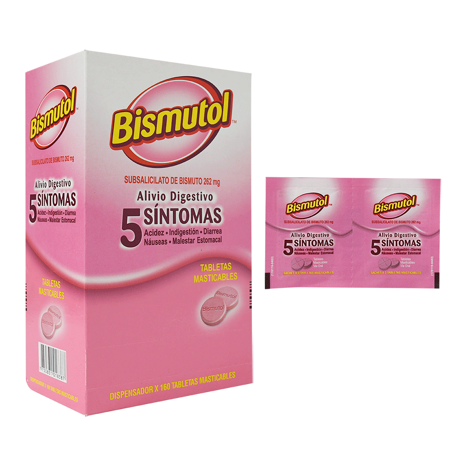 BISMUTOL - Tab mast. caja x 160 (80 sobres x 2 c/u) - 262 mg