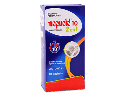 NOPUCID 10 - 2 EN 1 - Shampoo pediculicida caja x 40 sachets x 12 mL - 1%