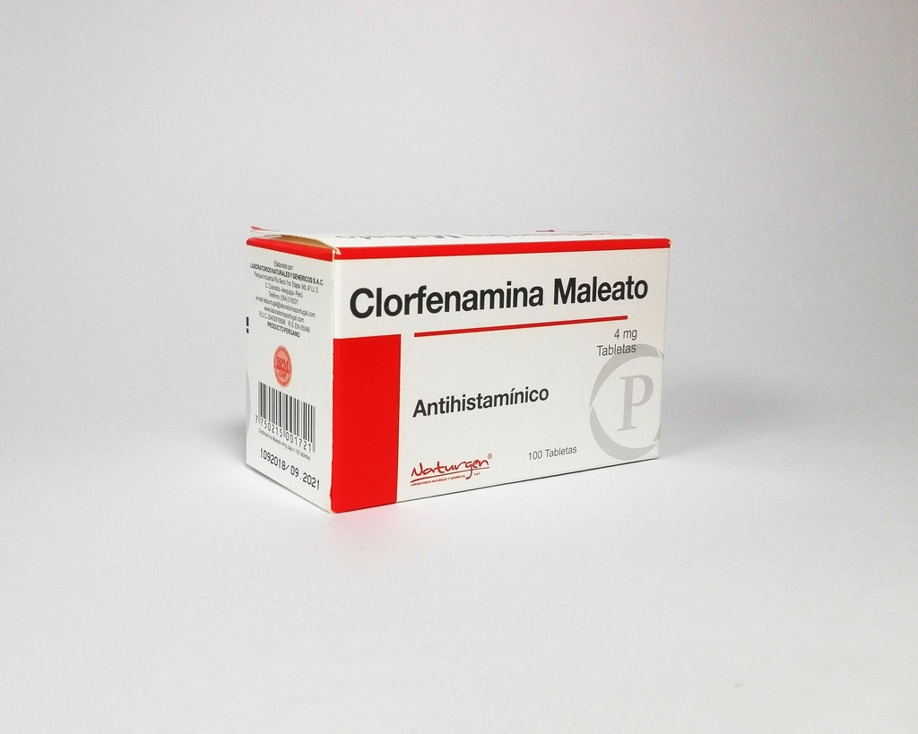 CLORFENAMINA MALEATO PORTUGAL - Tabletas caja x 100 - 4 mg