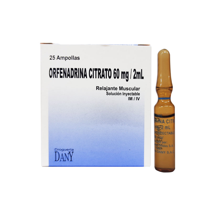 ORFENADRINA DANY - Solucion inyectable ampolla via I.M. - I.V. caja x 25 - 60 mg / 2 mL