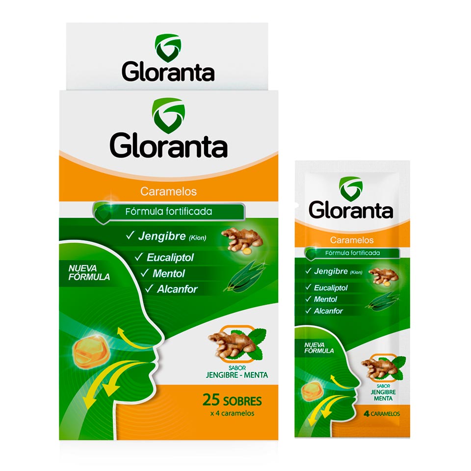 GLORANTA - Caramelos para chupar - SABOR JENGIBRE - MENTA x 4