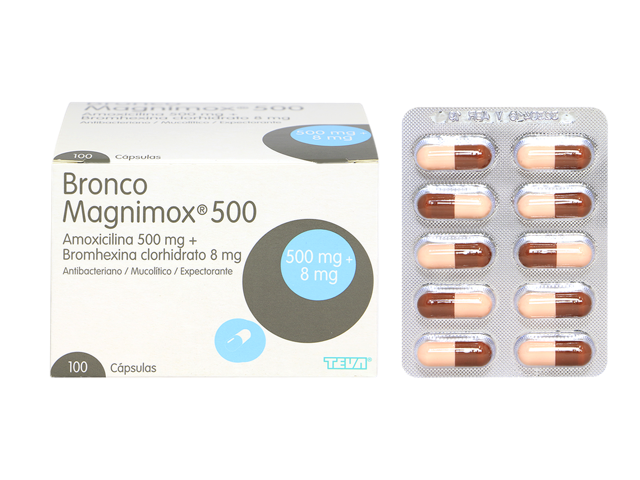 BRONCO MAGNIMOX 500 - Caps. caja x 100 - 500 mg + 8 mg