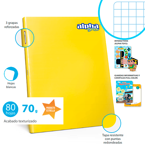 CUADERNO A4 - Cuaderno A4 JUSTUS engrapado - colores enteros surtidos - con stickers x 80 hojas