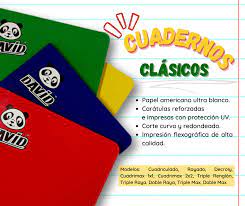 CUADERNO A4 - Cuaderno A4 DAVID engrapado - colores enteros surtidos x 80 hojas