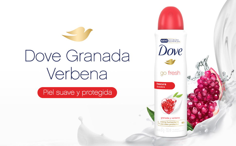 DOVE GO FRESH - Aerosol antitranspirante - 1/4 CREMA HUMECTANTE 48H - CON OLEO PROTECTOR - AROMA DE GRANADA Y VERBENA x 87 g / 150 mL