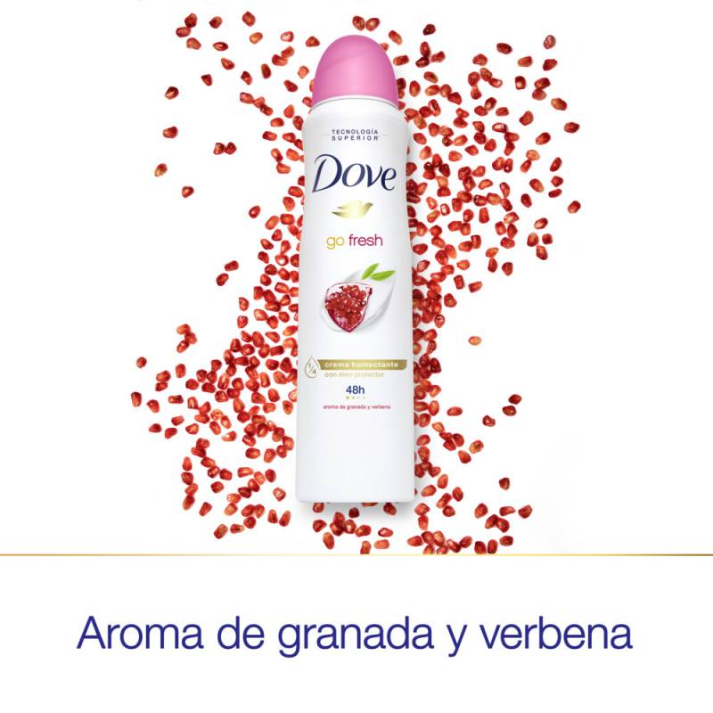 DOVE GO FRESH - Aerosol antitranspirante - 1/4 CREMA HUMECTANTE 48H - CON OLEO PROTECTOR - AROMA DE GRANADA Y VERBENA x 87 g / 150 mL