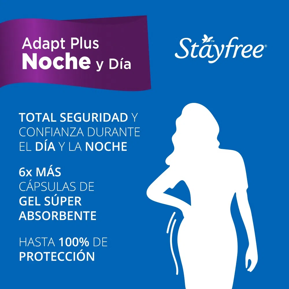 STAYFREE - Toallas femeninas STAYFREE - ADAPT PLUS - NOCHE Y DIA - TELA SUAVE con alas x 8