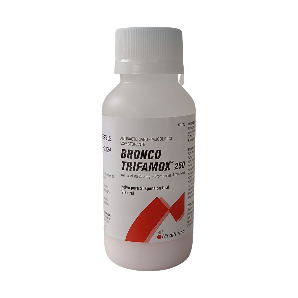 BRONCO TRIFAMOX 250 - Polvo para suspension oral x 60 mL - 250 mg + 4 mg / 5 mL