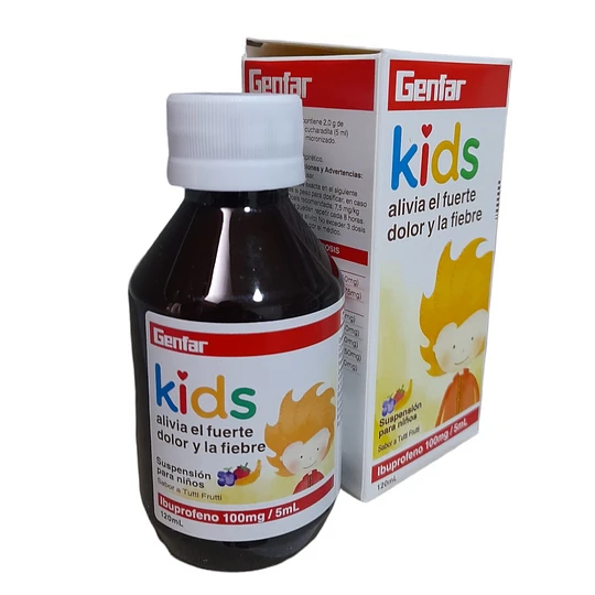 IBUPROFENO GENFAR KIDS - Suspension oral PEDIATRICA SABOR A TUTTI FRUTTI x 120 mL - 100 mg / 5 mL