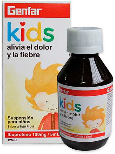 IBUPROFENO GENFAR KIDS - Suspension oral PEDIATRICA SABOR A TUTTI FRUTTI x 120 mL - 100 mg / 5 mL