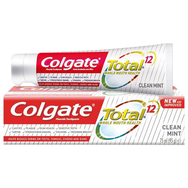 COLGATE TOTAL 12 - Crema dental Anticaries con fluor CLEAN MINT 75 mL - 96 g