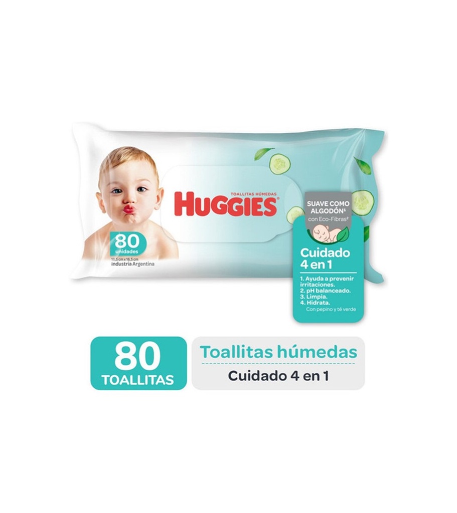 Caja / Pack 12x Toallitas Húmedas Cuidado 4 en 1 Huggies (80 unidades) – El  Mundo del Bebé