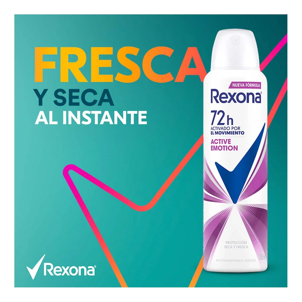 REXONA - Antitranspirante aerosol ACTIVE EMOTION - PROTECCION SECA Y FRESCA  72h x 150 mL / 89 g