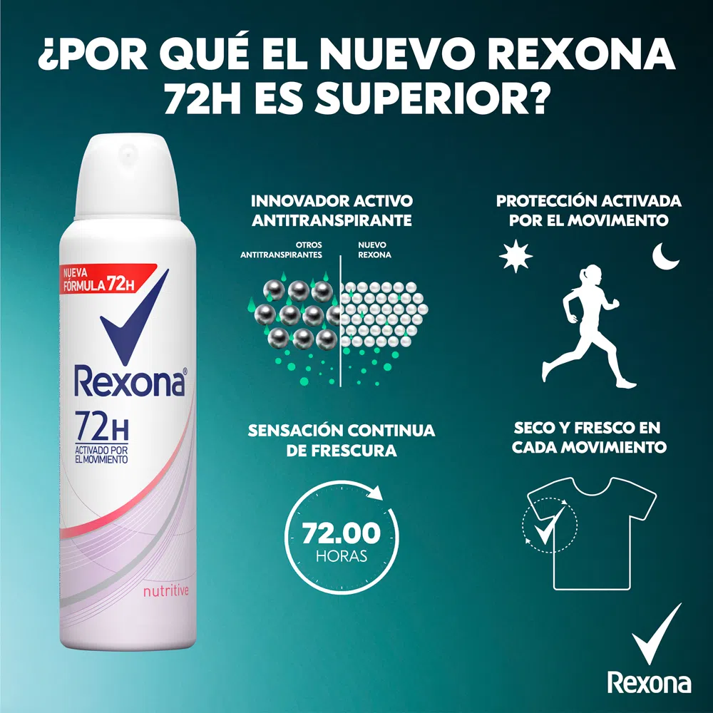 REXONA - Aerosol antitranspirante NUTRITIVE 72H x 89 g / 150 mL