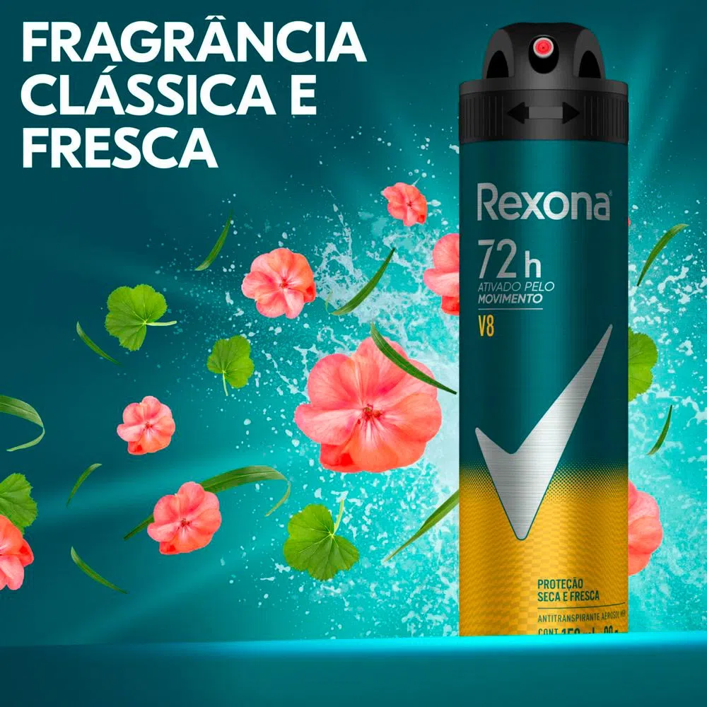 REXONA - Aerosol antitranspirante ACTIVADO POR EL MOVIMIENTO - V8 72 h x 89 g / 150 mL