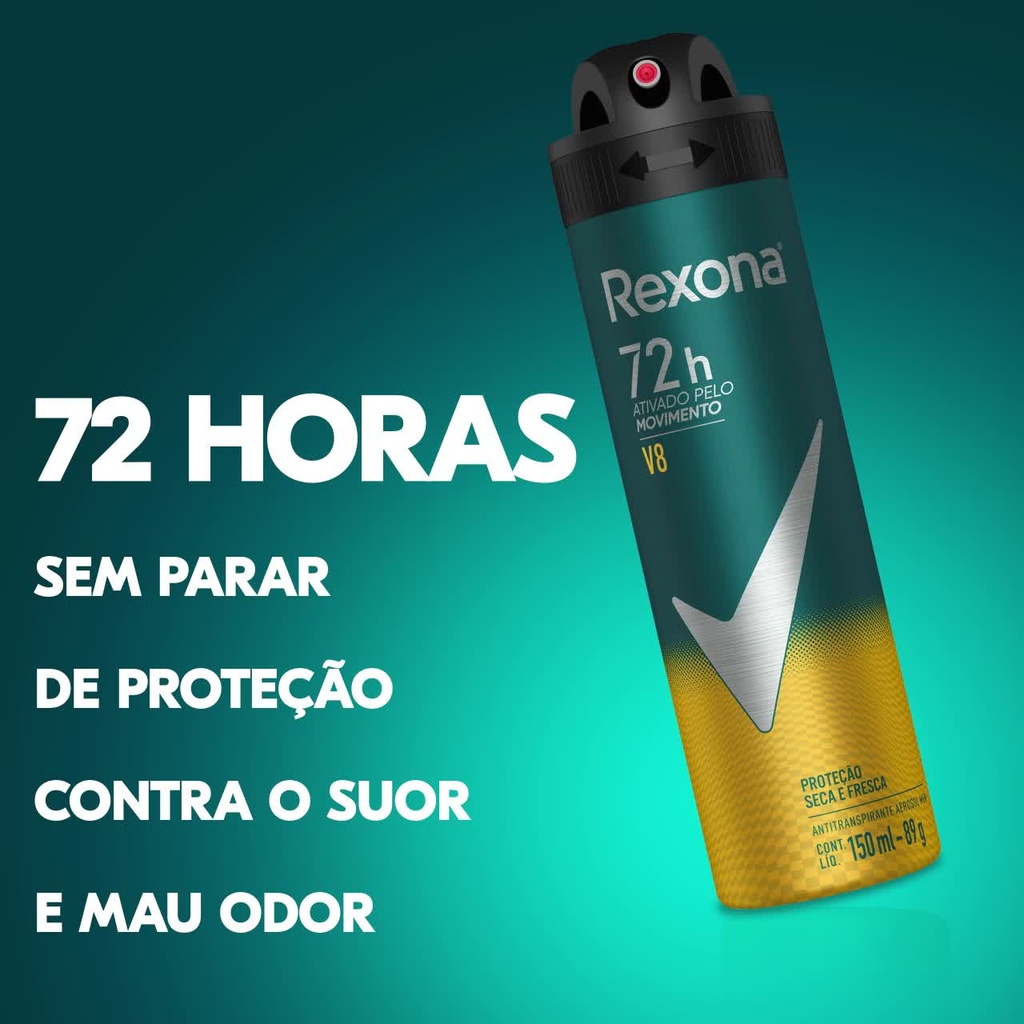 REXONA - Aerosol antitranspirante ACTIVADO POR EL MOVIMIENTO - V8 72 h x 89 g / 150 mL