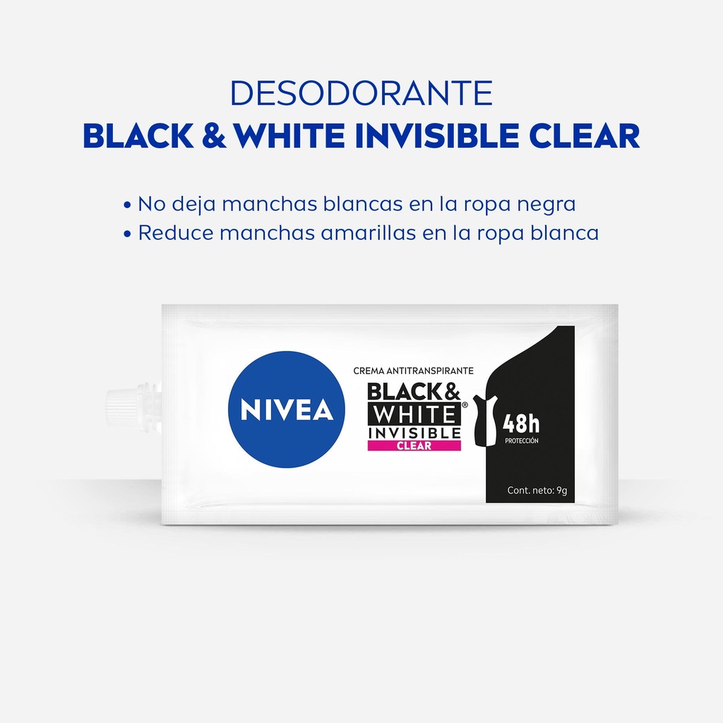 NIVEA - Crema antitranspirante INVISIBLE FOR BLACK &amp; WHITE - CLEAR 48H x 9 g