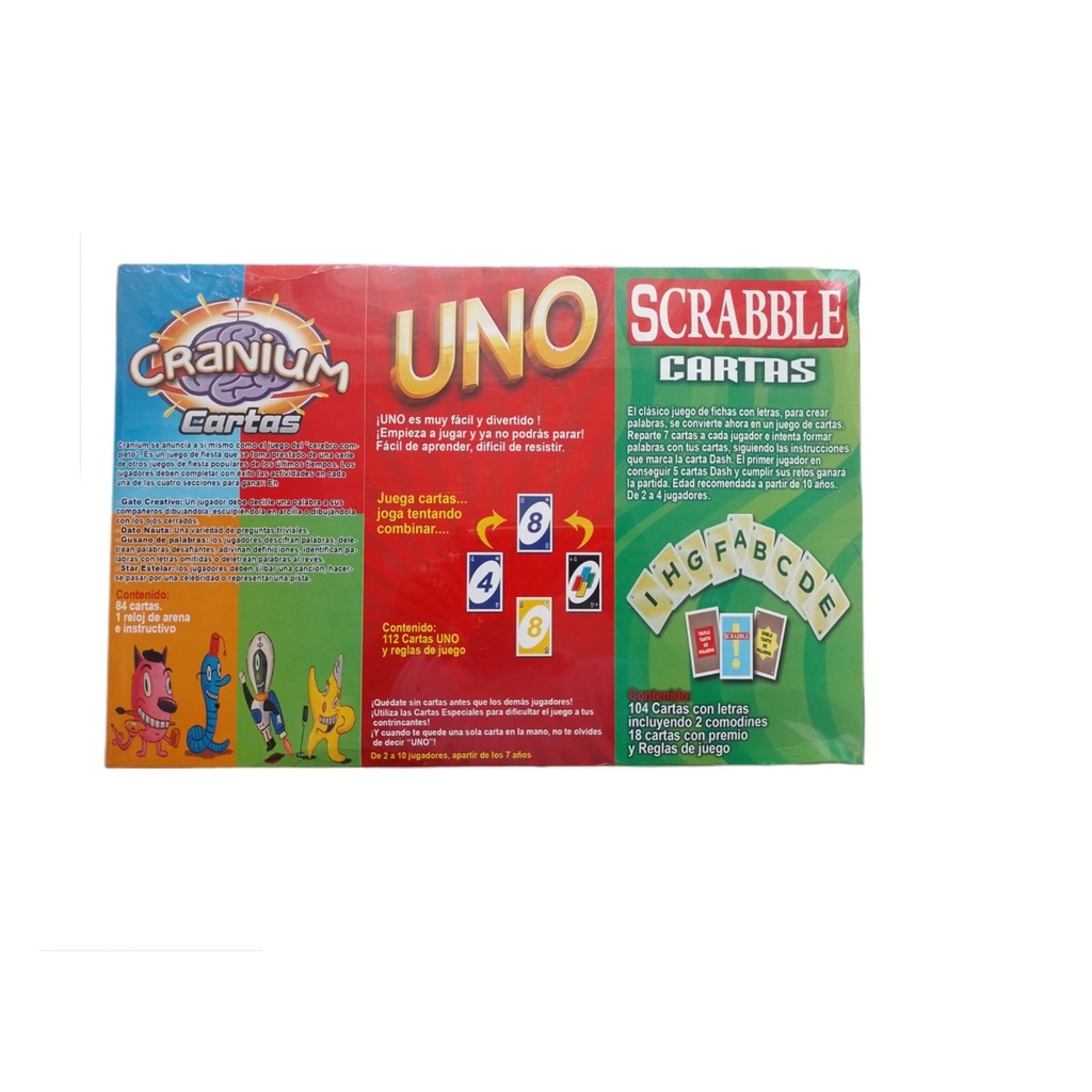 JUEGOS FAMILIARES - Juego 3 en 1 familiar en caja SCRABBLE - UNO - CRANIUM