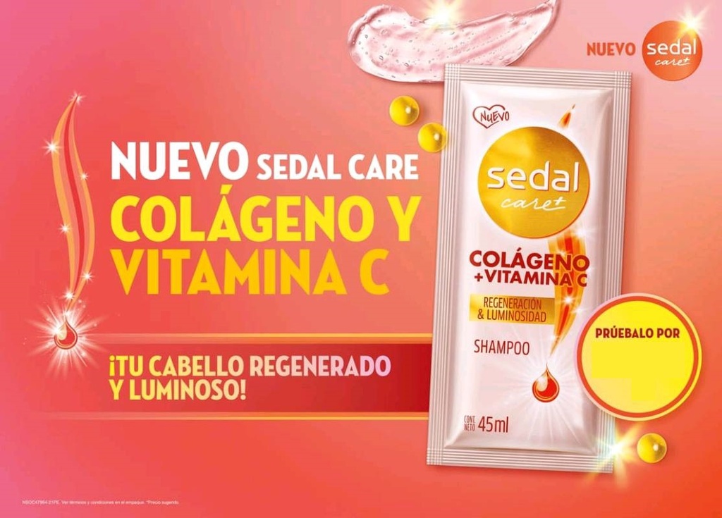 SEDAL - Shampoo CARE - COLAGENO + VITAMINA C - REGENERACION &amp; LUMINOSIDAD x 45 mL