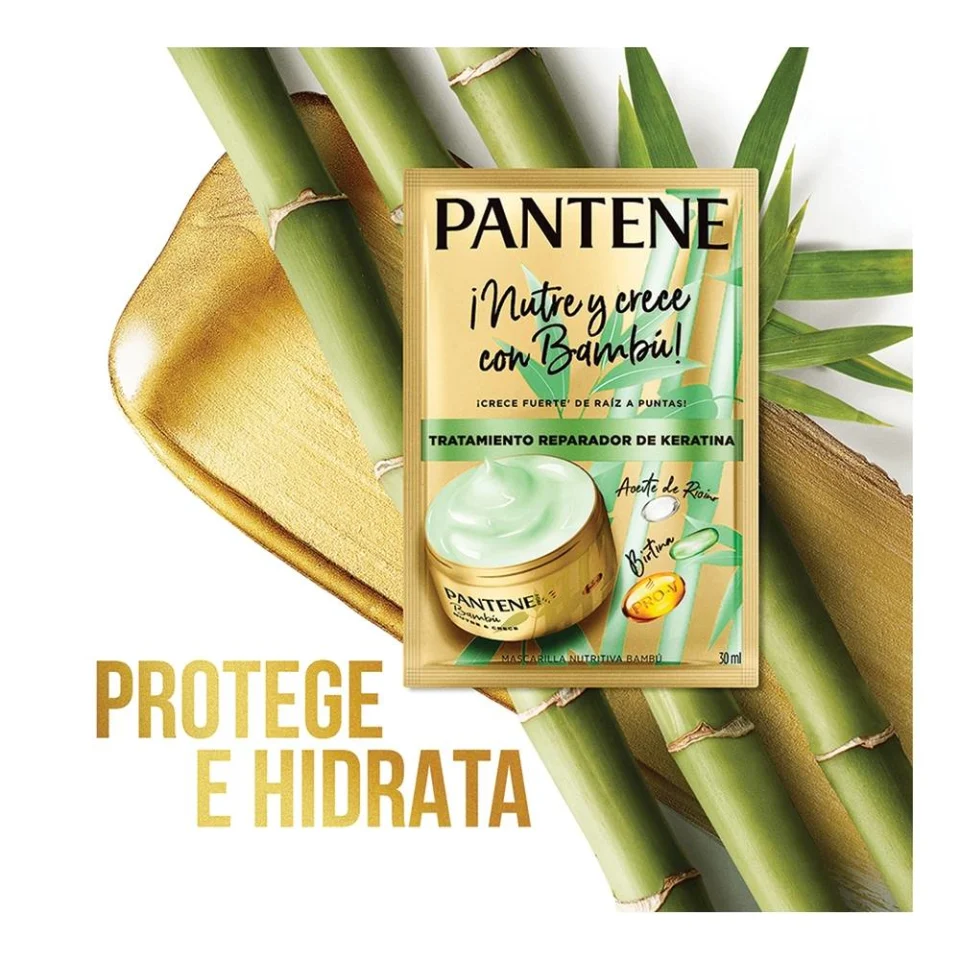 PANTENE - Mascarilla  para tratamiento del cabello PANTENE PRO - V MIRACLES - REPARACION DE KERATINA - BAMBU NUTRE Y CRECE - CON OLEO x 30 mL