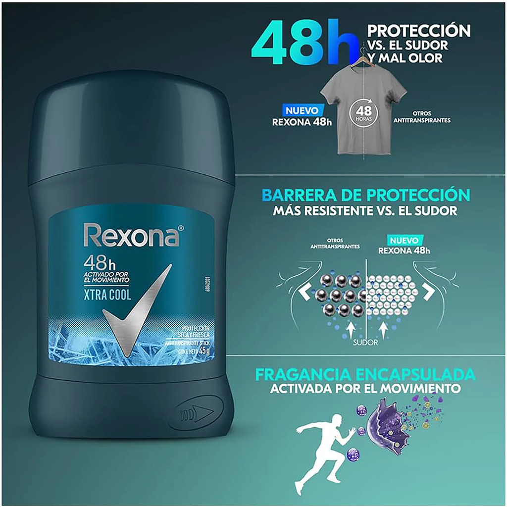 REXONA MEN - Antitranspirante stick XTRA COOL - 48 HRS x 50 g