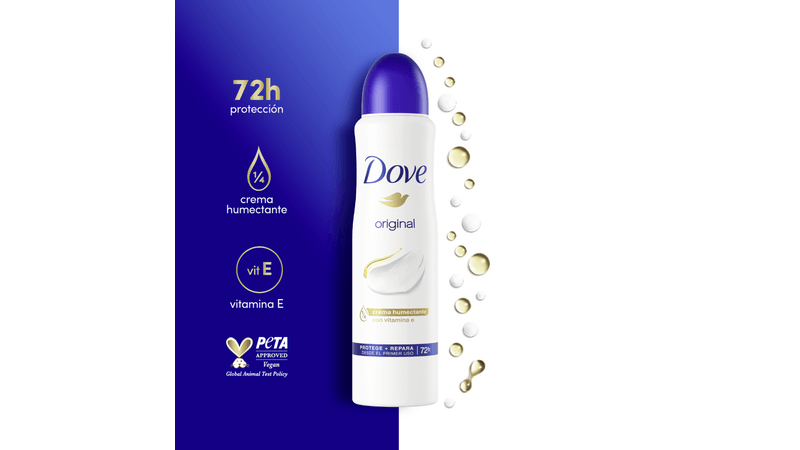 DOVE ORIGINAL - Aerosol antitranspirante - 1/4 CREMA HUMECTANTE 48H CON VITAMINA E x 87 g / 150 mL