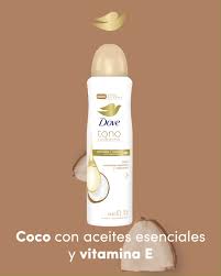 DOVE TONO UNIFORME - Aerosol antitranspirante - 1/4 CREMA HUMECTANTE 48H - PREVIENE Y REDUCE LAS MANCHAS - COCO CON ACEITES ESENCIALES Y VITAMINA E x 87 g / 150 mL