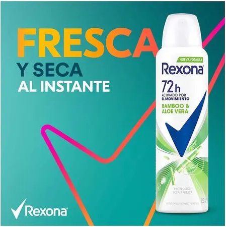 REXONA - Aerosol antitranspirante ACTIVADO POR EL MOVIMIENTO - BAMBOO &amp; ALOE VERA - 72h x 89 g / 150 mL