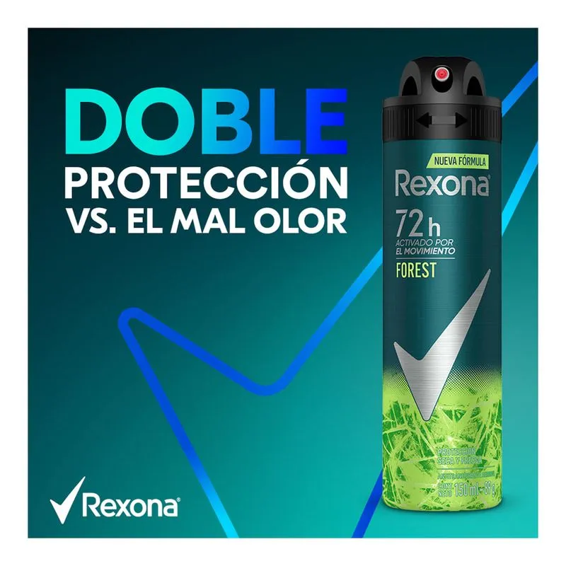 REXONA - Aerosol antitranspirante ACTIVADO POR EL MOVIMIENTO - FOREST 72 h x 89 g / 150 mL