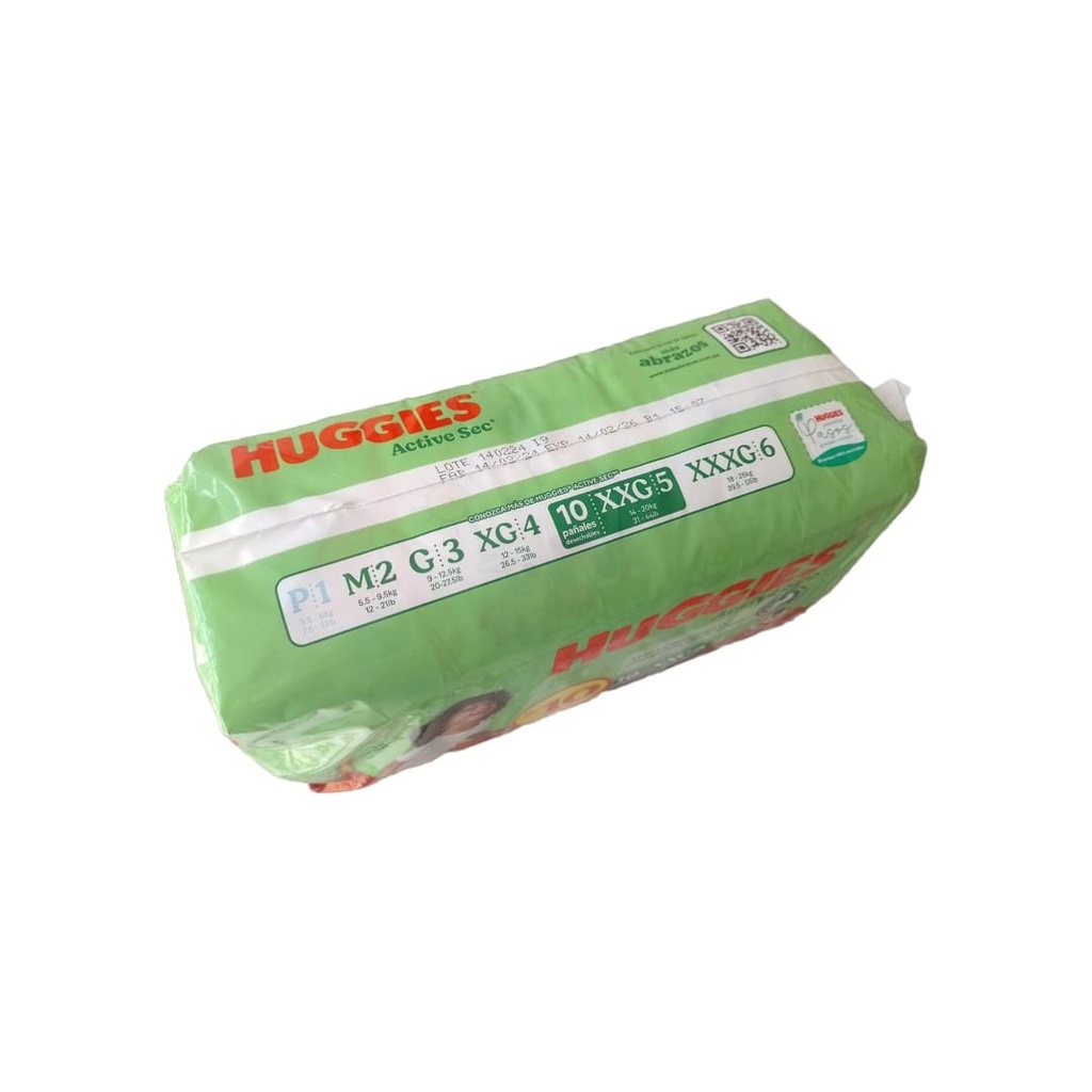 HUGGIES - Pañales HUGGIES Active Sec XXG - 14 - 20 Kg - PAQUETE x 10 pañales