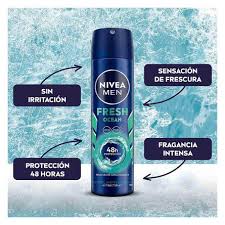 NIVEA MEN - Aerosol antitranspirante antibacterial FRESH OCEAN - INFINI FRESH - 48h PROTECCION x 91 g / 150 mL