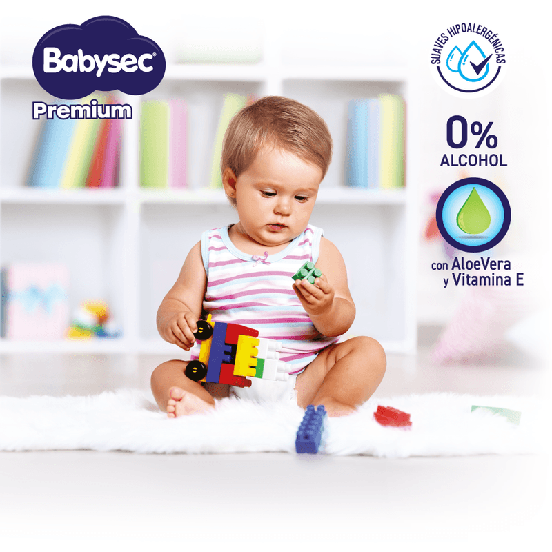 BABYSEC PREMIUM - Toallitas humedas de tela flexible CON ALOE VERA Y VITAMINAS E - 0% ALCOHOL x 45 unidades