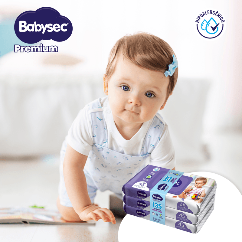 SUPER PACK BABYSEC PREMIUN - 135 unidades SUPER PACK - BABYSEC PREMIUN - CON ALOE VERA Y VITAMINA E - 3 paquetes x 45 unidades