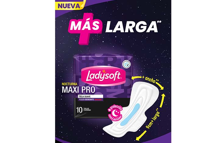 LADYSOFT - Toallas femeninas LADYSOFT - NOCTURNA MAXI PRO - TELA SUAVE - FLUJO ABUNDANTE x 10 unidades