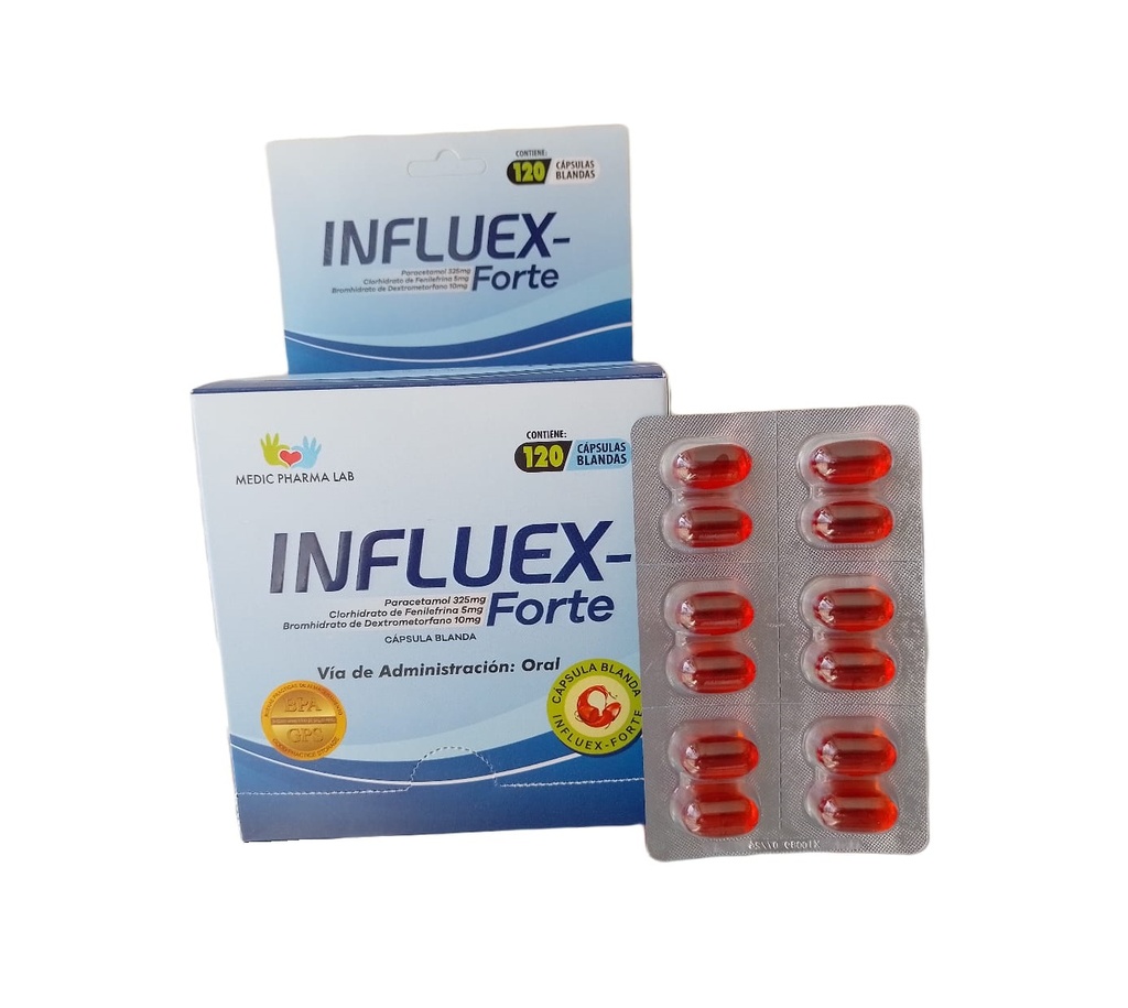 INFLUEX - FORTE - Capsulas blandas caja x 60 dosis (dosis = 2 capsulas blandas) - 325 mg + 5 mg + 10 mg