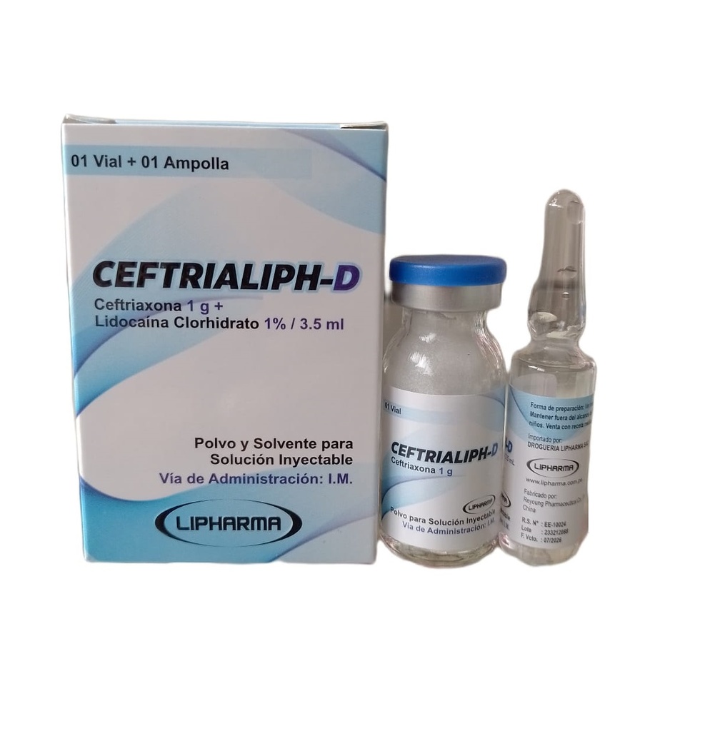 CEFTRIALIPH - D - Solucion inyectable ampolla - polvo + disolvente via I.M. - 1 g