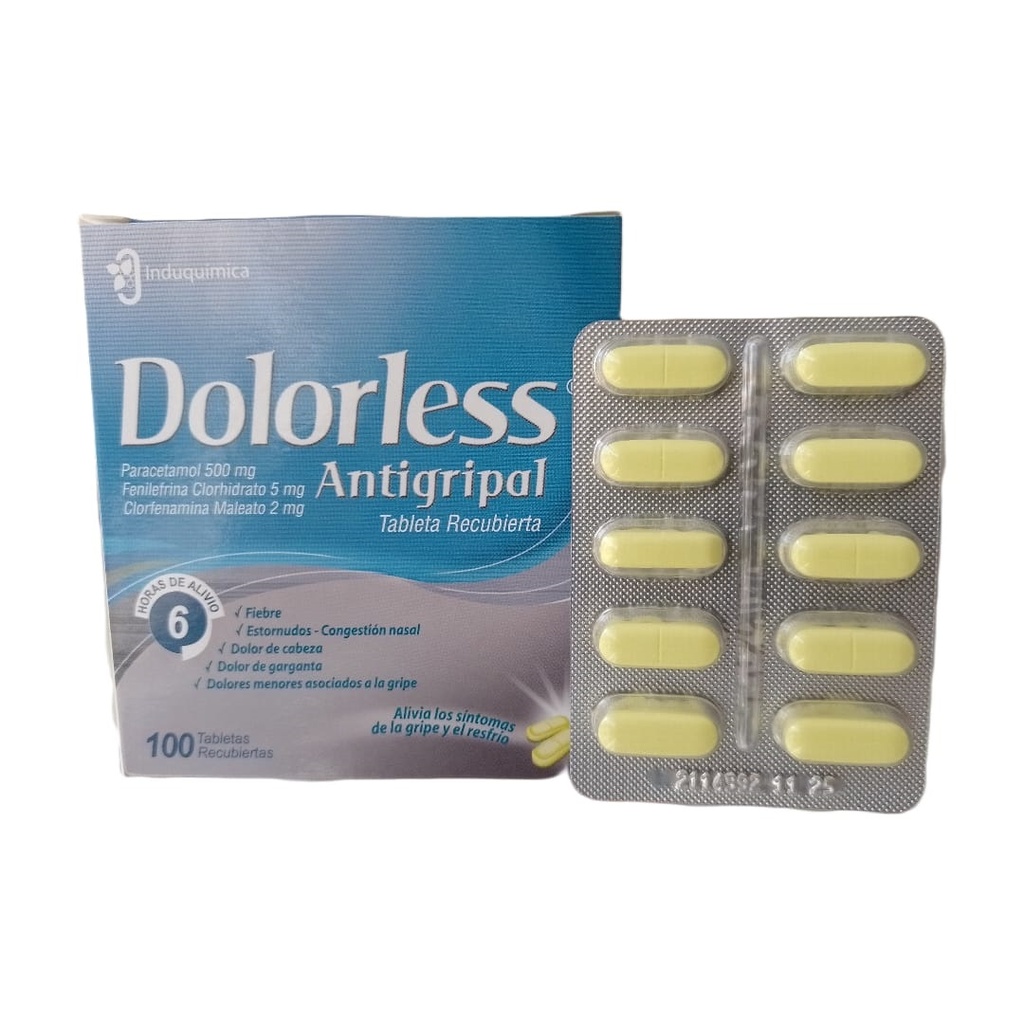 DOLORLESS ANTIGRIPAL - Tabletas recubiertas caja x 100 - 500 mg + 5 mg + 2 mg