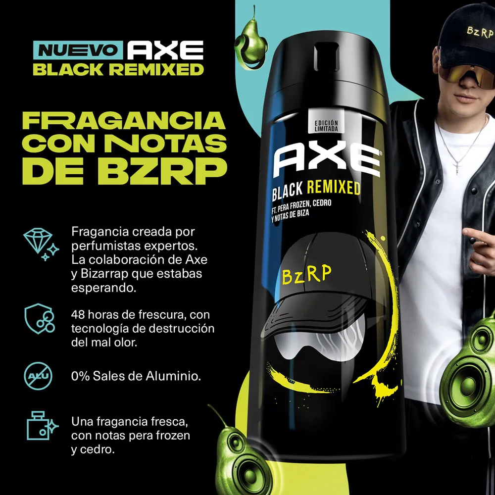 AXE - Aerosol antitranspirante BLACK REMIXED - PERA FROZEN, CEDRO Y NOTAS DE BIZA x 97 g / 150 mL