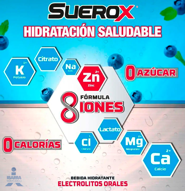 SUEROX - Bebida hidratante 0 AZUCAR - 8 IONES - 0 CALORIAS x 630 mL