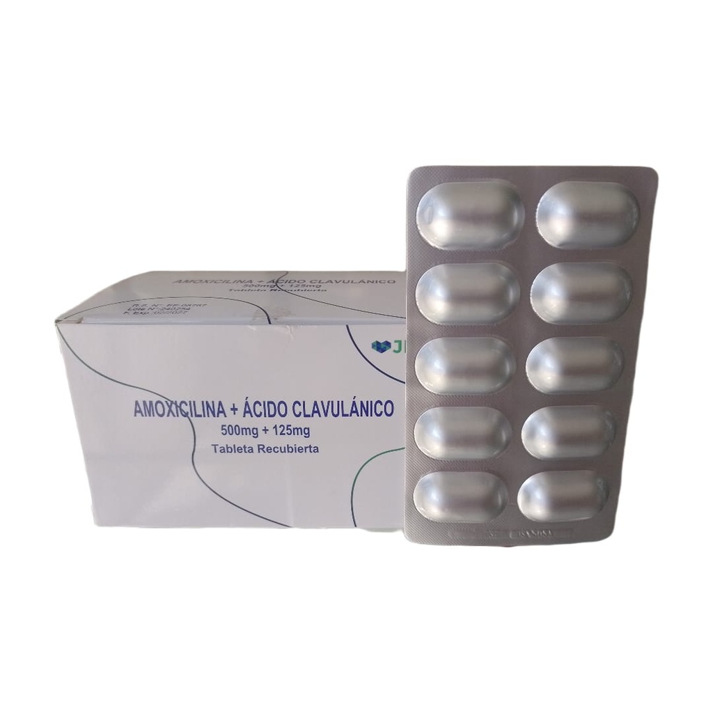 AMOXICILINA + ACIDO CLAVULANICO JPS - Tabletas recubiertas caja x 10 - 500 mg + 125 mg