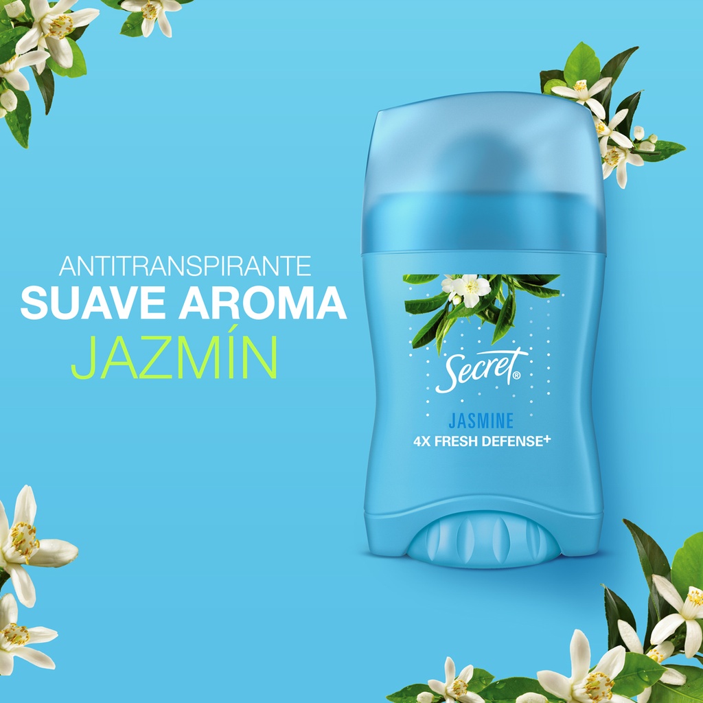 SECRET - Barra invisible antitranspirante aplicacion seca SECRET - JASMINE 4X FRESH DEFENSE+ x 45 g