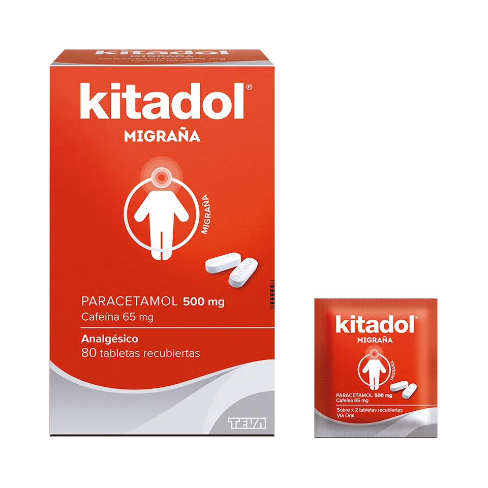 KITADOL MIGRAÑA - Tab. rec. caja x 80 (40 sobres x 2 c/u) - 500 mg + 65 mg