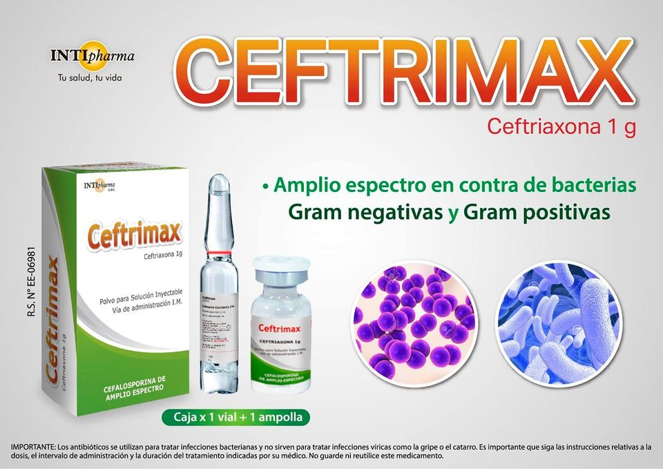 CEFTRIMAX - Polvo para solucion inyectable - 1 vial + 1 ampolla solvente x 3.5 mL via I.M. - 1 g