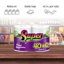 SUPER - Papel higienico CLASICO DOBLE HOJA - 40 metros x 4 ROLLOS