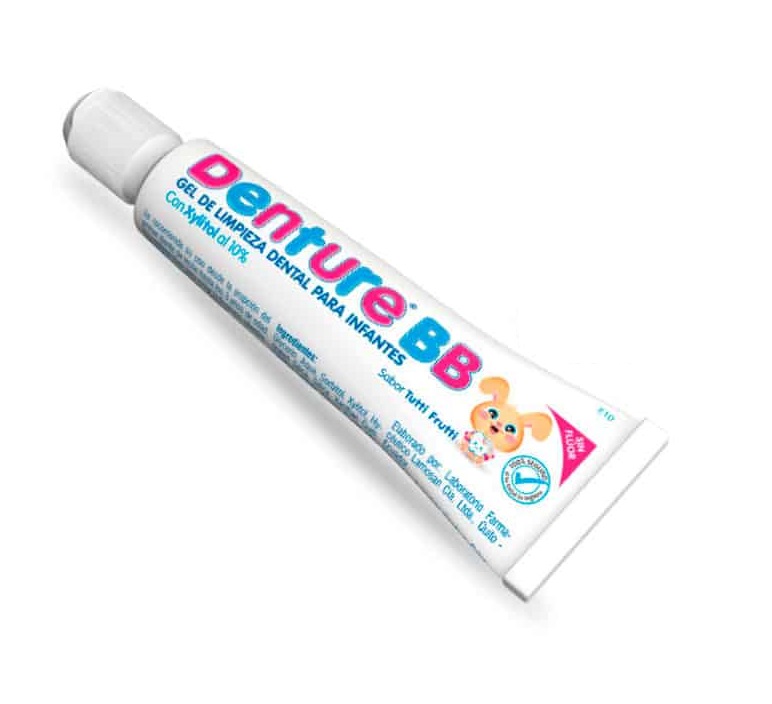 DENTURE BB - Gel de limpieza dental para infantes con XYLITOL 10% - sabor TUTTI FRUTTI 0 - 3 ANOS x 30 g / 25 mL