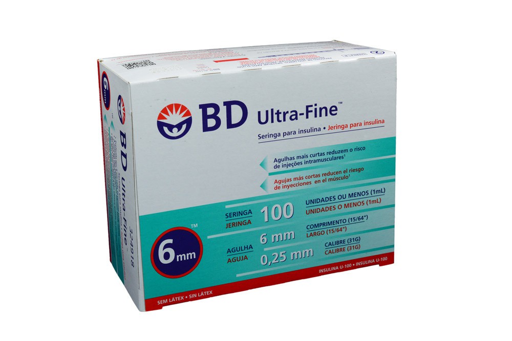 JERINGA INSULINA BD - Jeringa desechable con aguja caja x 100 - 1 mL  - 31G x 15/64&quot; (0.25 mm x 6 mm) - INSULINA