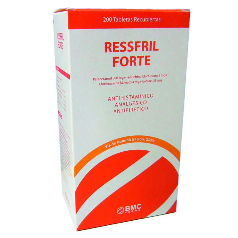 RESSFRIL FORTE - Tabletas recubiertas caja x 200 - 500 mg + 5 mg + 4 mg + 25 mg